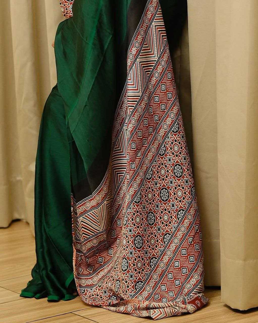 Satin  Ajrakh Satin Sarees
